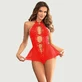 Sexy Halter Backless Floral Patterns Teddy Lingerie - Red - One Size