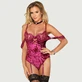 Teddy de terciopelo con mangas de encaje y hombros descubiertos - Rojo - Talla única