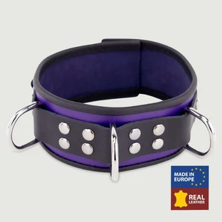 Leren halsband met D-ringen - Paars