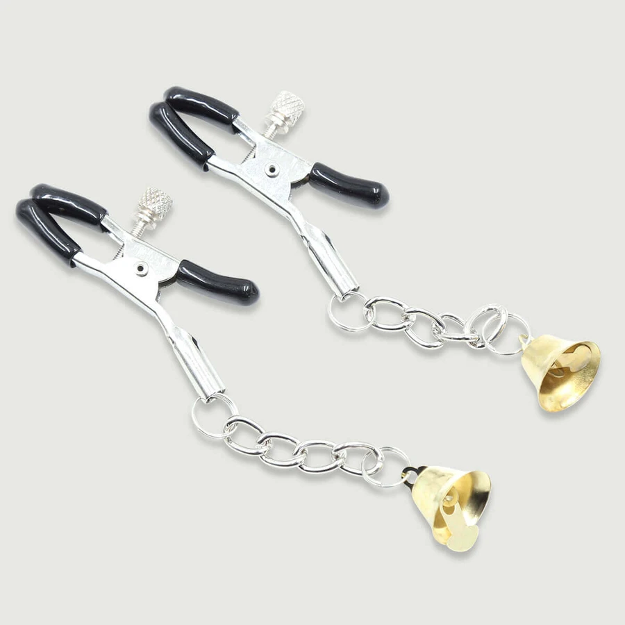 Nipple Clamps With Chain & Metal Bells - Golden/Silver