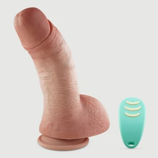 Zuri 21 cm Vibrateur en silicone épais, courbé et réaliste, télécommandé, avec boules et ventouse - Chair