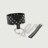 Collar de cuero con tachuelas y cadena - Negro