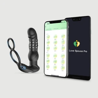 The Boss Silicone Rotating Beads App Controlled Prostate Stimulator With Cock Ring - Black