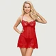 Sexy Sheer Bloemen Wimperrand Kanten Babydoll Set Met Beugel - Rood - Eén Maat