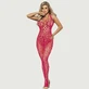 Bodystocking de Red con Cuello Halter Sexy y Espalda Abierta - Rosa - Talla Única