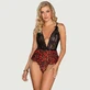 Moda Sexy Encaje Estampado Floral Cuello Plunge Teddy - Rojo/Negro - Talla única