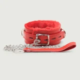Adjustable Collar With Chain & Fur Lining - Red