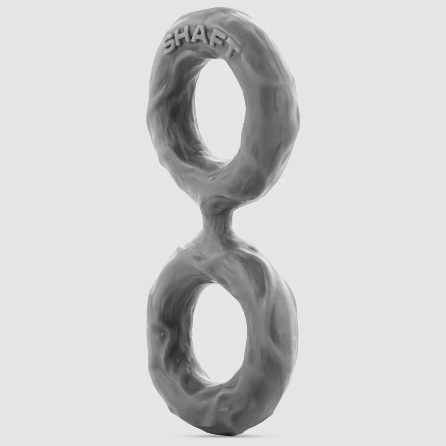 Shaft 3D Liquid Silicone Large Double Cock & Balls Ring - Gris
