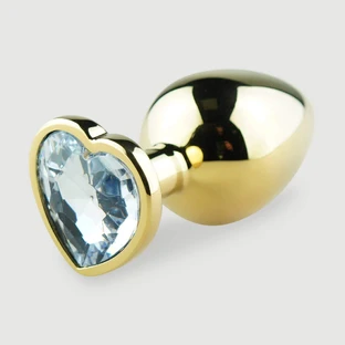 Anal Collection Großer Metall Butt Plug mit Herz-Juwel - Gold/Transparent