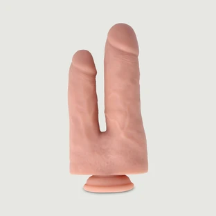 Dubbellaagse siliconen dildo met dubbel uiteinde en zuignap 22 cm - Vlezig