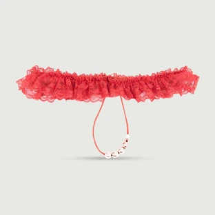 Pearl & Lace String Panty - Red