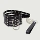 Collier large en cuir rayé avec chaîne et laisse - Noir