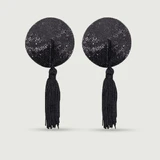 Nipple Pasties With Sequins & Tassels - Black