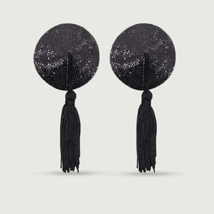 Nipple Pasties With Sequins & Tassels - Black