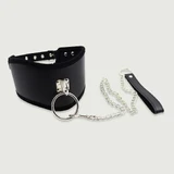 Collier large en cuir avec double boucle et laisse - Noir