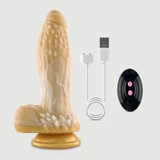 Consolador Realístico de Silicona Líquida con Vibrador y Calentador de 21,5 cm con Costillas y Ventosa - Oro