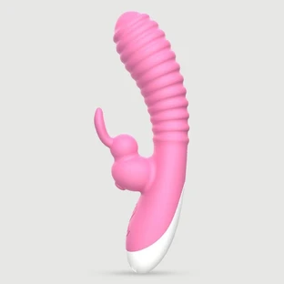 Maya dubbele motor siliconen rabbit vibrator met geribbeld oppervlak - Roze