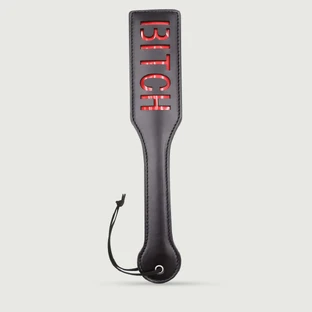Domme Series Leather Paddle With BITCH Cutout - Black