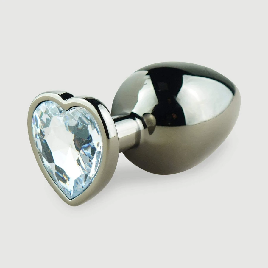 Anal Collection Grote Metalen Butt Plug met Hartjuweel - Zwart/Transparant
