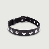 Collar de cuero con tachuelas y hebilla - Negro
