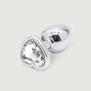 Anal Collection Plug Anal de Metal Mediano con Joya de Corazón - Plata/Transparente