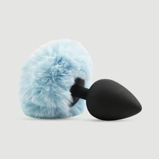 Beginner's Large Silicone Bunny Tail Butt Plug - Blue