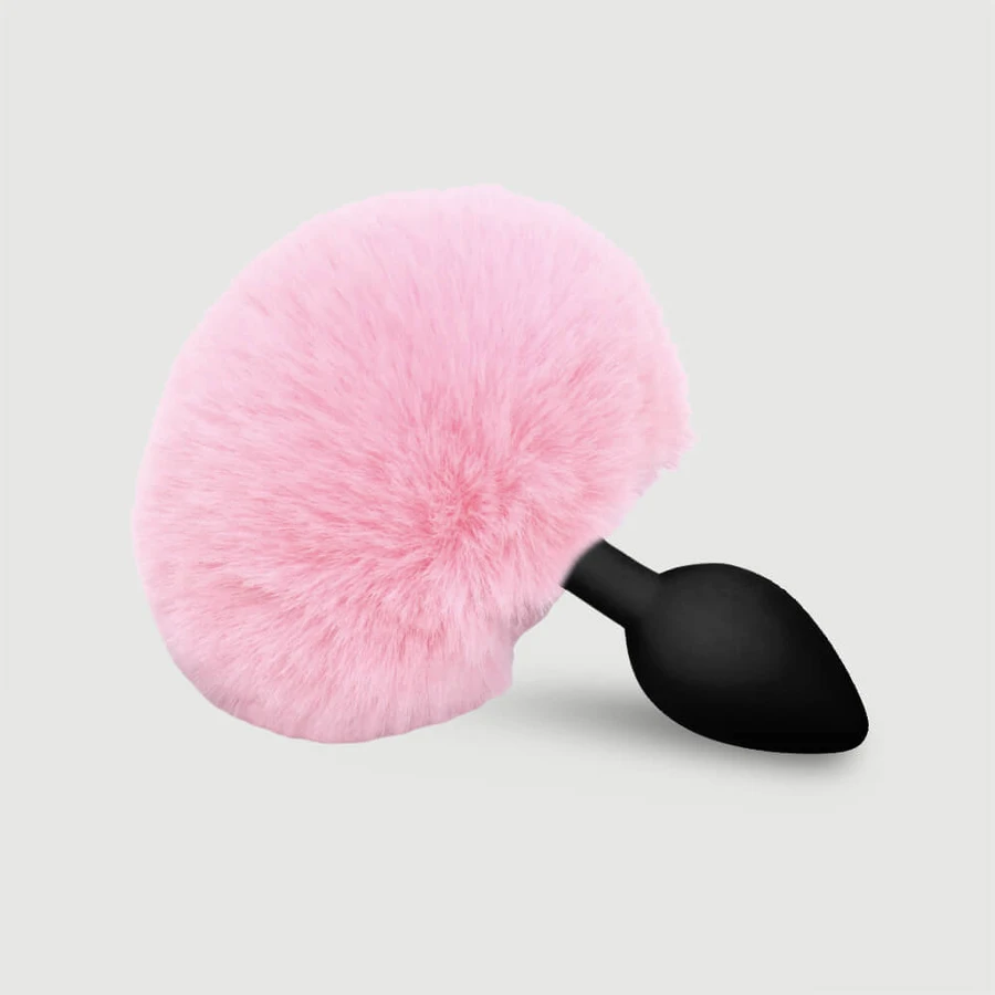 Großer Bunny Tail Butt Plug aus Silikon für Anfänger - Pink