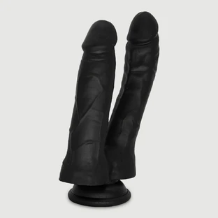 Akhom 17,5 cm Double Realistic Silicone Dildo with Suction Cup - Black