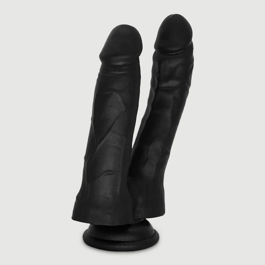Akhom 17,5 cm Double Realistic Silicone Dildo with Suction Cup - Black