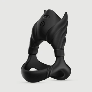 Anneau vibrant triple en silicone avec oreilles - noir