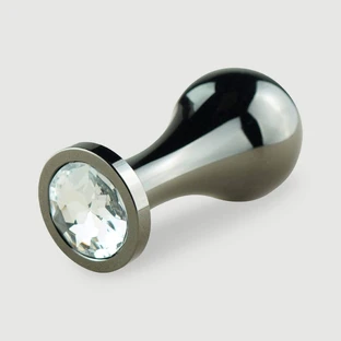 Anal Collection Tapón anal metálico grande en forma de lágrima con joya redonda - Negro/Transparente