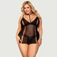 Nuisette élégante en dentelle à encolure pendante, sexy, taille plus - Noir - Large/X-Large