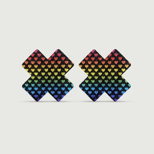 Cross Shape Nipple Covers With Colorful Hearts - Multicolour