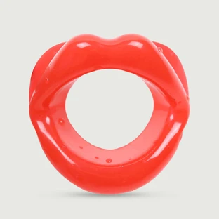 Bâillon en silicone en forme de lèvre avec trou ouvert - Rouge