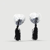 Sequin Nipple Pasties With Tassels - Silver/Black