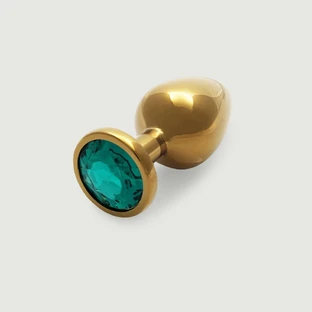 Medium ronde metalen buttplug - Goud/Groen