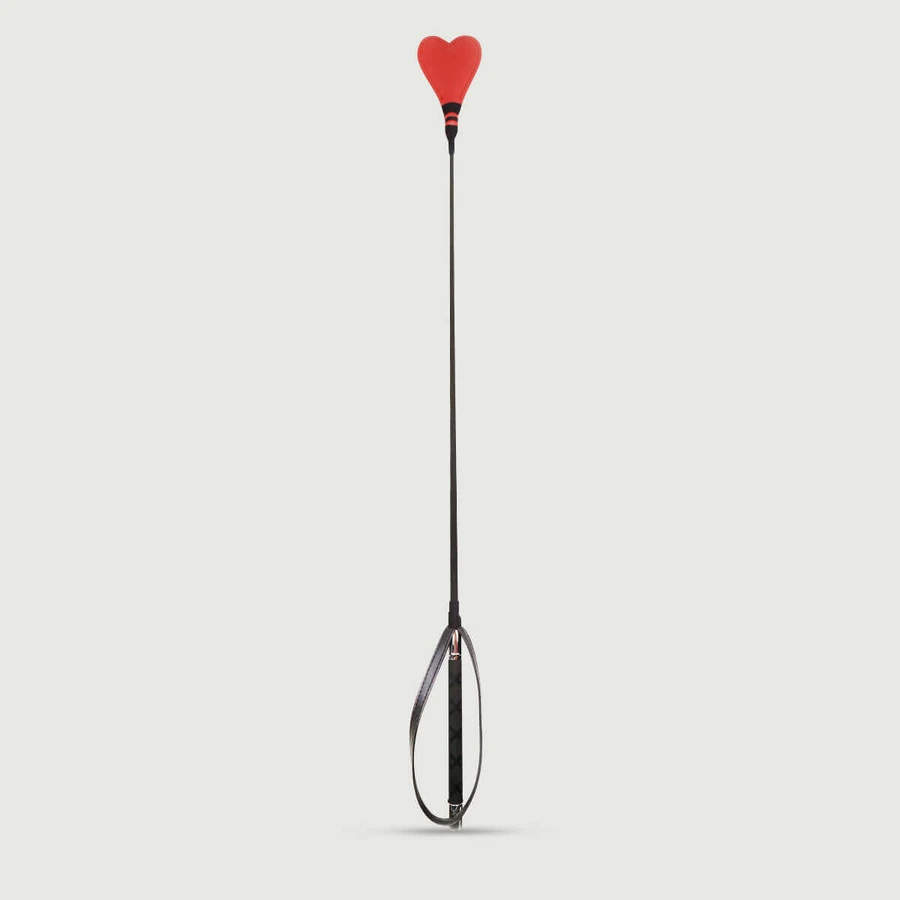 Crop en cuir avec poignée noire 66 cm - Rouge