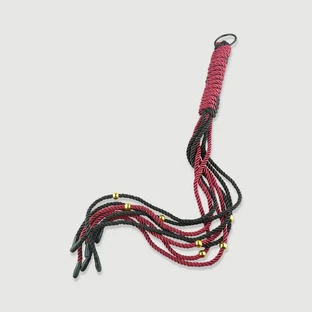 Rope Flogger mit Goldperlen - Rot/Schwarz