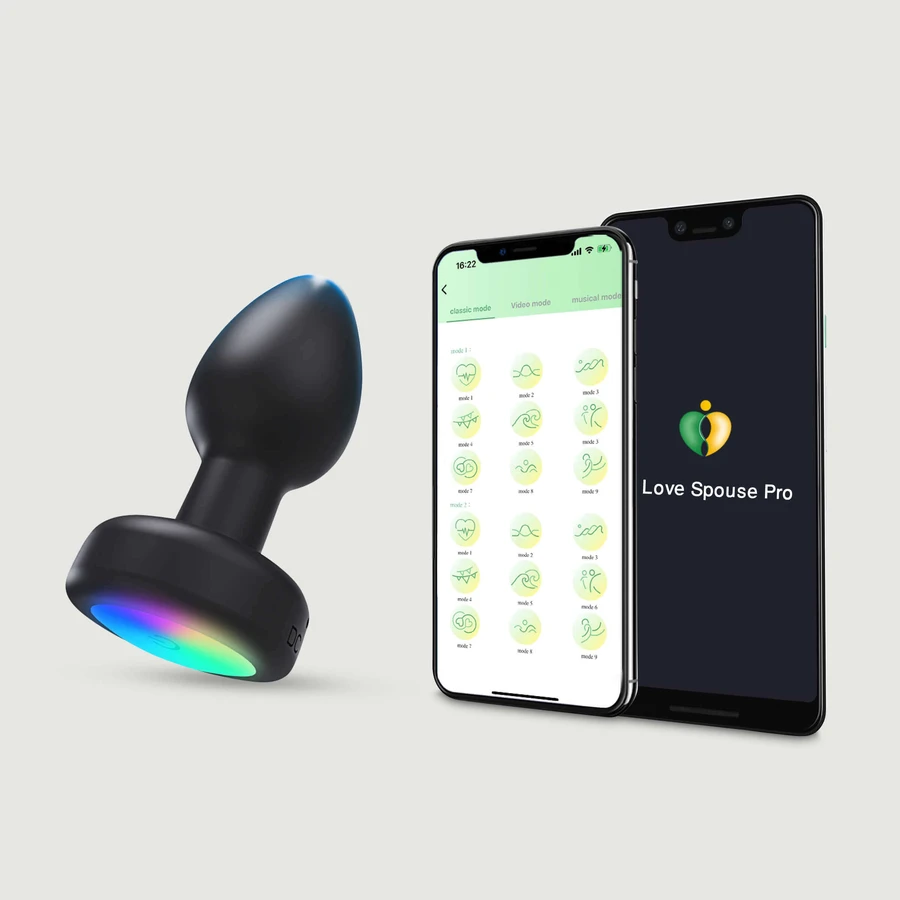 Luna App Controlled Silicone LED Lighting Vibrating Butt Plug - Schwarz