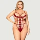 Plus Size Delicate Flowers Lace Hollow Out Teddy With Underwire - Red - Large/X-Large