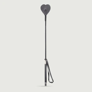 Crop d'équitation Heart Tip avec poignée en similicuir 53,5 cm - Noir
