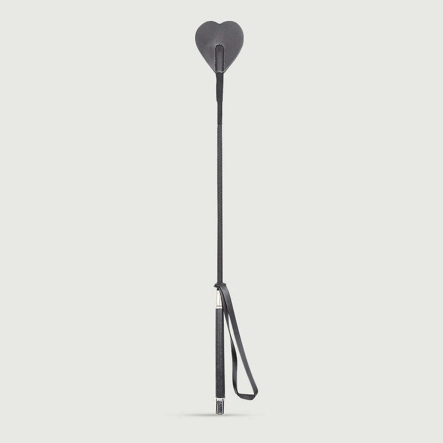 Crop d'équitation Heart Tip avec poignée en similicuir 53,5 cm - Noir
