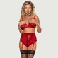 Conjunto de Sujetador con Busto Abierto de Encaje y Braguita con Liguero y Anillo de Acero - Rojo - Talla Única