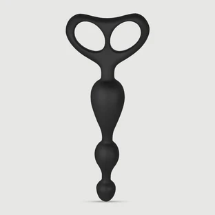 Bolas anales de silicona con mango para principiantes - Negro