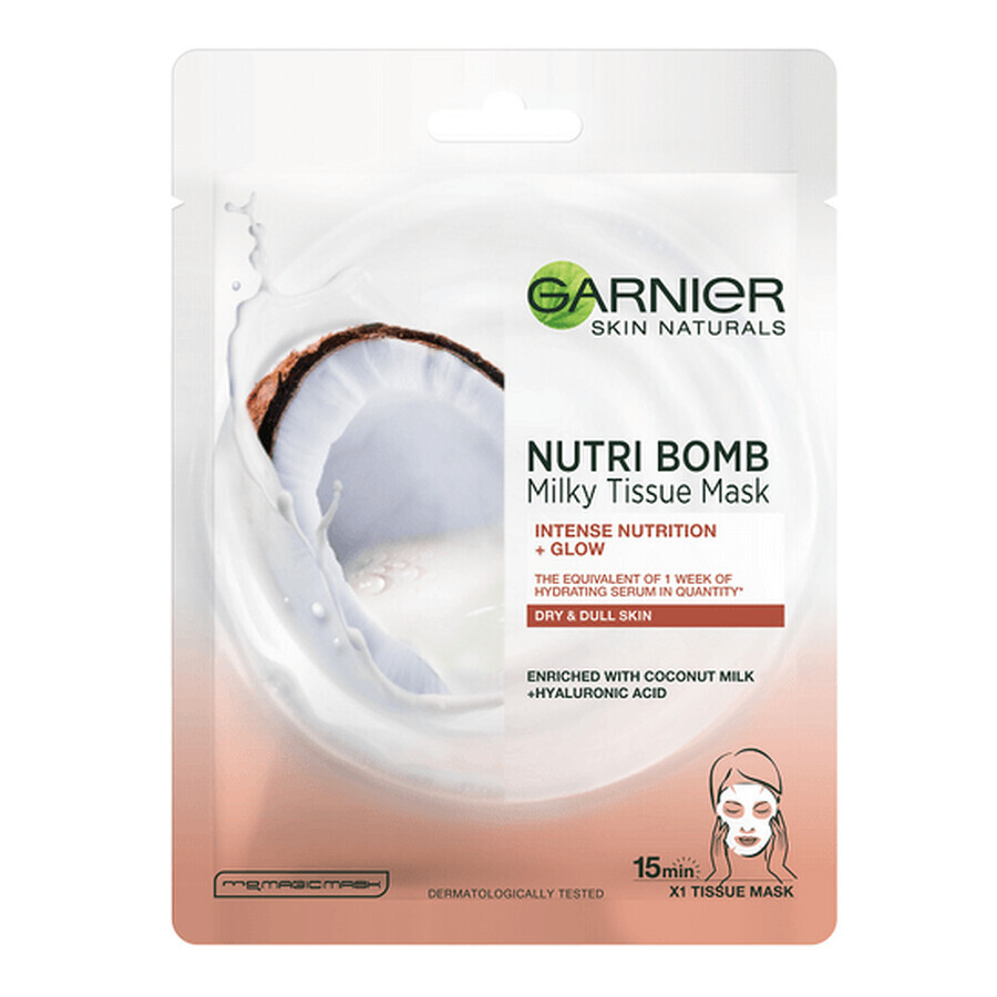 Cumpără Masca servetel cu lapte de cocos si acid hialuronic Nutri Bomb Skin Naturals, 28 g, Garnier Masca servetel cu lapte de cocos si acid hialuronic Nutri Bomb Skin Naturals, 28 g, Garnier