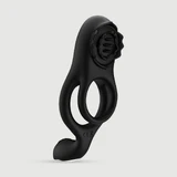 Silicone Flexible Double Cock Ring With Clitoral & Perineum Stimulator - Black