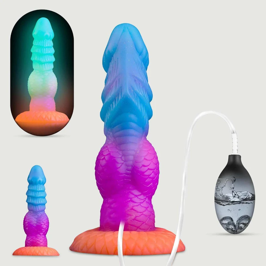 Monster Silikon Glow In The Dark Dildo mit Saugnapf mit Ejakulation 21 x 4,2 cm - Multicolour