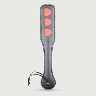 Domme Series Faux Leather Paddle With 3 Heart Cutouts - Black