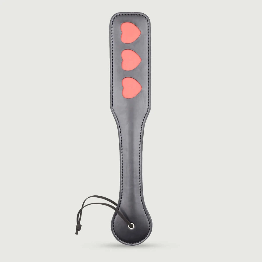 Domme Series Faux Leather Paddle With 3 Heart Cutouts - Black