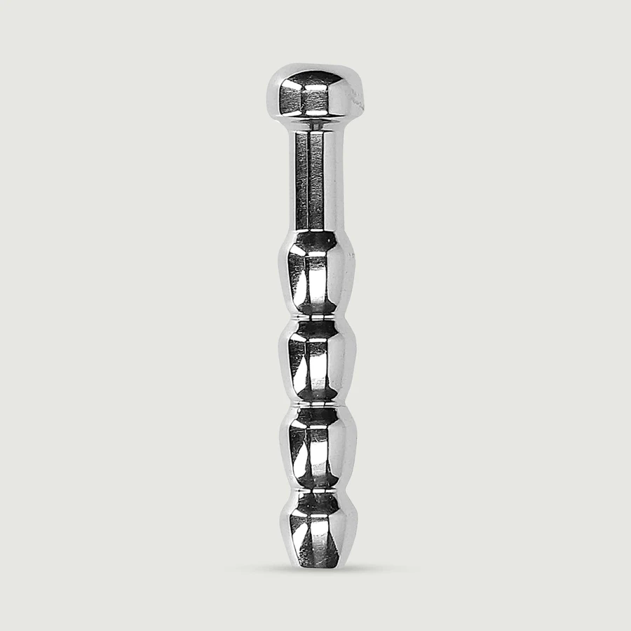 Gerippter dicker hohler klingender Penis Plug 8 mm - Silber